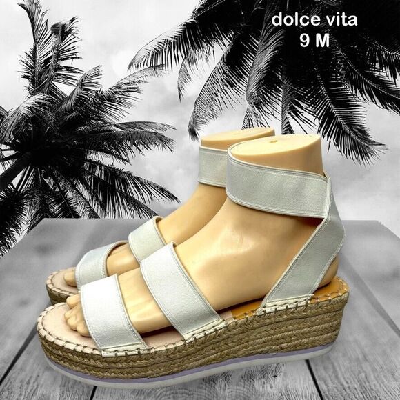 Dolce Vita Lury White Fabric Elastic‎ Platform Wedge Espadrille Womens Size 9M - Picture 1 of 11